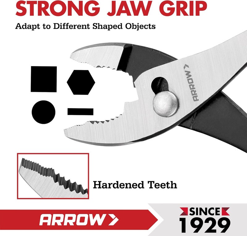 Arrow Fastener ARROW 8" Slip Joint Pliers, Pliers Tool with Thick Dip-Grip Handle, Strong Grip Jaws, High Carbon Steel, Pliers for Gripping, Loosening Nuts and Bolts, Cutting Steel Wire - Image 3
